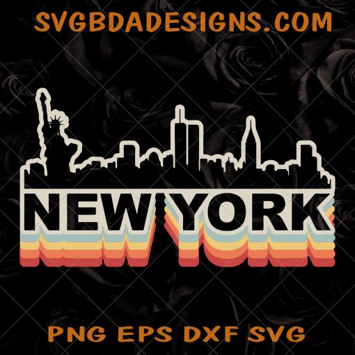 New York City Skyline Svg - New York City Skyline -Vintage Retro SVG-  New York Tourist SVG- I Love New York  SVG- Digital Download