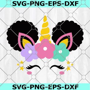 African Puff Unicorn Svg, African Girl Svg, Afro Hair Head Svg, African American Svg, Cute Svg, Funny Shirt Svg Files for Cricut, Png, Dxf