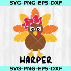 Girl Turkey Svg, Thanksgiving Svg Dxf Eps Png, Fall Cut Files, Girls Shirt Design, Kids Monogram Svg, Png Eps Dxf, Instant Download