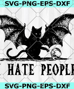 Cat Bat Skulls I Hate People SVG, I Hate People SVG, Cat Bat SVG, Skull SVG, Black Cat Bat SVG, Halloween SVG