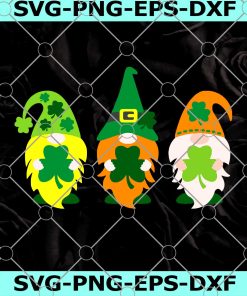 Three Gnomes Holding Lucky Clover SVG – Gnomes Patrick’s Day SVG PNG