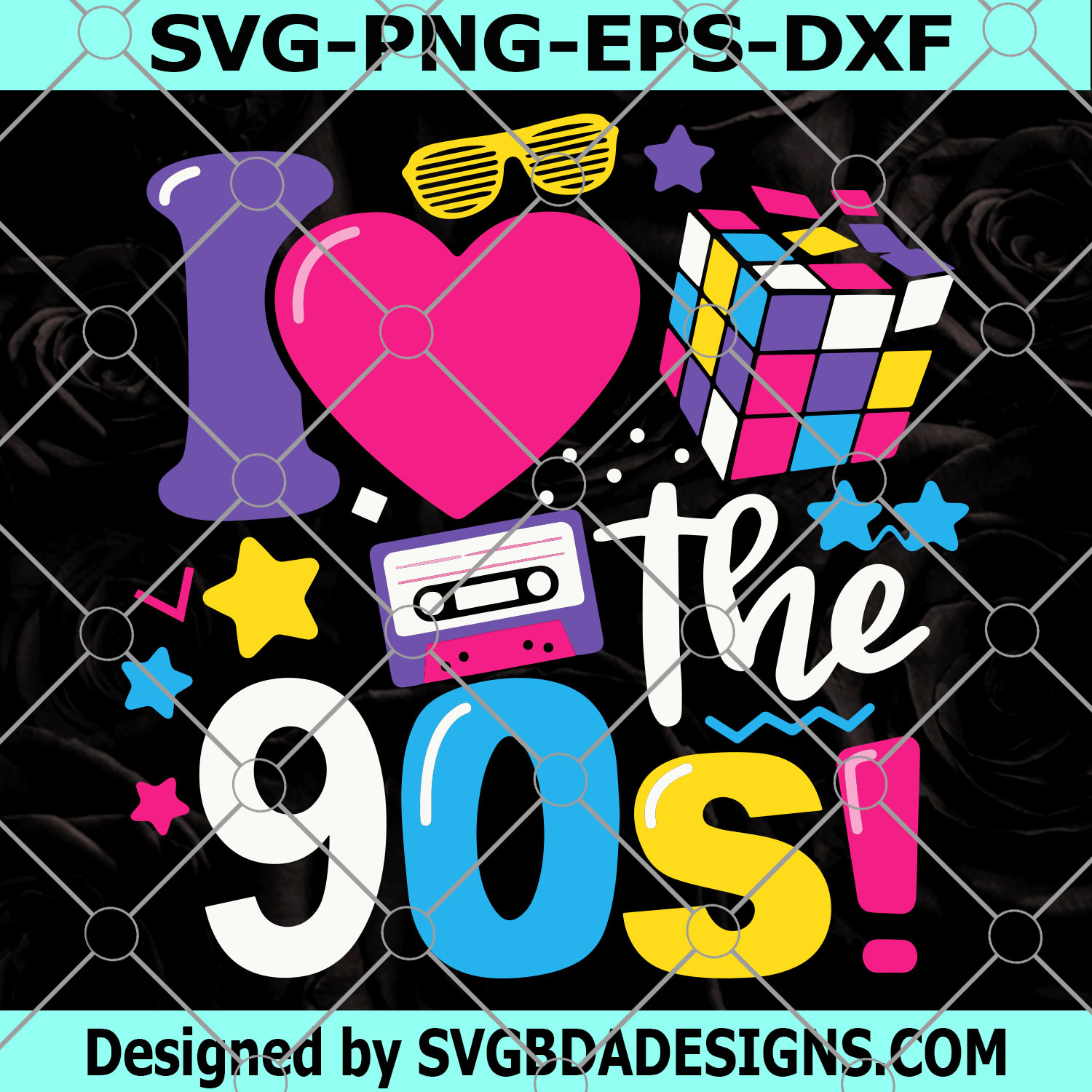 90s love retro svg, 1990’s 90s svg, I Heart the Nineties dowload file s...