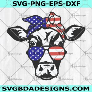 4th of July Cow Svg - Patriotic Cow Svg - Cow Glasses Svg -  July 4th -  Cow Bandana -  USA  July 4th Animals Svg