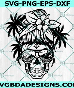 Beach Mom Skull svg, Messy bun skull svg, Mom life SVG, Cricut, Digital Download