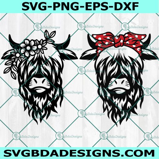 Highland Cow Svg, Cow Svg, Heifer Svg, Cow Head Svg, Cow Print, Cow Face Svg, Cow with Flowers Svg, Cute Cow Svg, Cricut, Digital Download
