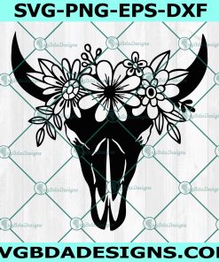 Cow Skull with Flowers SVG, Cow Skull svg, Cow Skull Floral svg