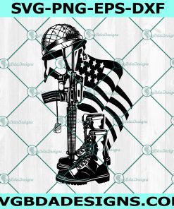 Fallen Soldier Tribute SVG, US Army War Hero Boots Dog Tag Gun Helmet