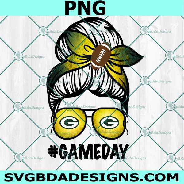 Green Bay Packers Gameday Png, Messy Bun Mom Png, Sport Mom Png, NFL Messy Bun Mom PNG, Digital Download 