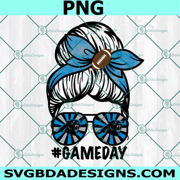 Panthers Gameday Png, Messy Bun Mom Png, Sport Mom Png, NFL Messy Bun Mom PNG, Digital Download 