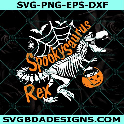 SpookySaurus Rex Svg, Halloween Dinosaur Svg, T-Rex Skeleton Kids Svg, Halloween Svg, Cricut, Digital Download 