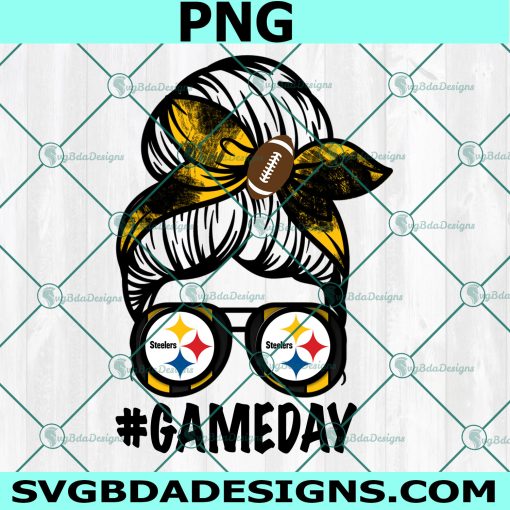 Steelers Game day Png, Messy Bun Mom Png, Sport Mom Png, NFL Messy Bun Mom PNG, Digital Download 