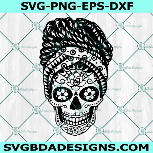 Sugar Skull Afro Bun svg, Afro Bun Hair svg, Braided Afro svg, Sugar Skull svg, Hair Bun svg, Mom Bun svg , Cricut, Digital Download