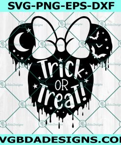 Trick or Treat  Minnie Svg, Mouse Bat Svg, Halloween Mouse Head Svg