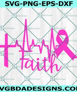Cross Heartbeat Ribbon Svg, Breast Cancer SVG, survivor svg
