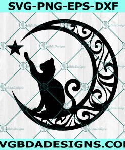 Cat Moon SVG, celestial Svg, spooky cat svg, magic cat svg