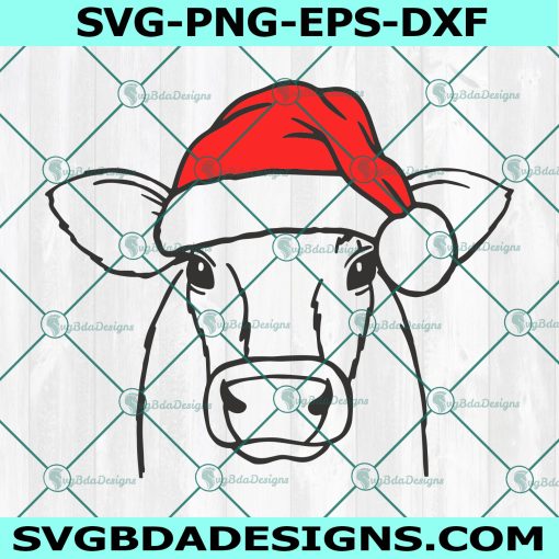 Cow Santa hat svg, Cow with Hat svg, Christmas svg file, Cow svg, Christmas Animals svg, Cricut, Digital Download
