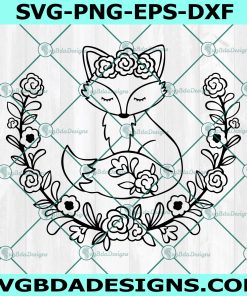 Cute Fox Floral Svg, Cute Fox Svg, Fox Svg, Cricut, Digital Download