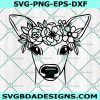 Deer with Flower Crown SVG, Deer Face Svg, Animal Face Svg, Floral Crown Svg, Deer with Flowers on Head Svg, Cute Fawn svg, Cricut, Digital Download