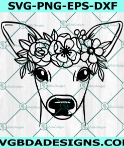 Deer with Flower Crown SVG, Deer Face Svg, Animal Face Svg, Floral Crown Svg