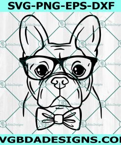 French Bulldog svg, Frenchie with Glasses svg, Cute Dog Svg, Dog Bowtie Svg, Frenchie svg, Cricut, Digital Download