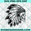 Indian Skull SVG, Village Chief Head Dress Feathers Tribe Tattoo Svg, Cricut, Digital Download