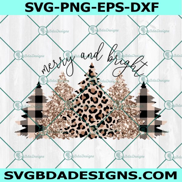 Merry And Bright Christmas Tree Svg, Christmas Tree SVG, Merry and Bright SVG, Merry Christmas PNG, Leopard Tree Svg, Buffalo Plaid Svg,Cricut, Digital Download