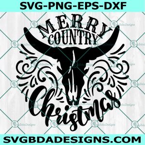 Merry Country Christmas Svg, Cow Skull SVG, Christmas Svg