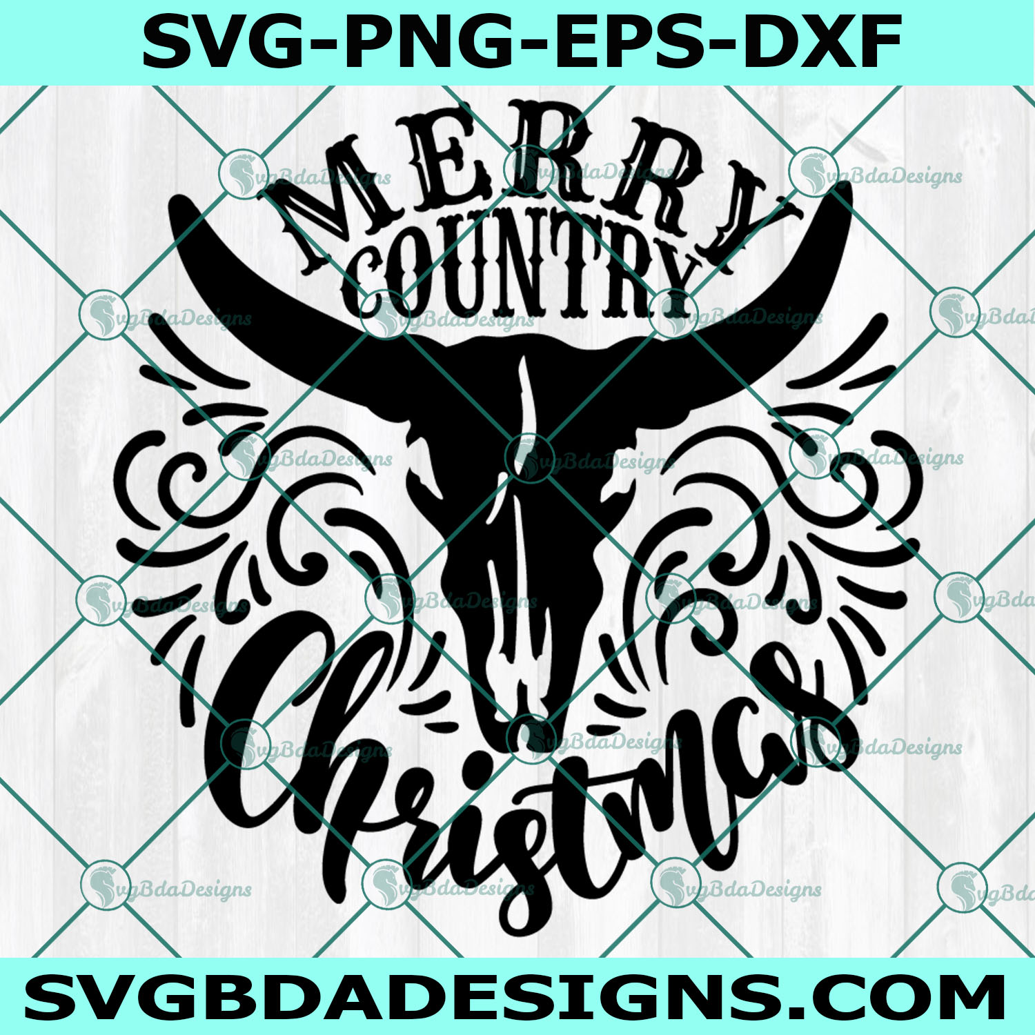 Merry Country Christmas Svg, Cow Skull SVG, Christmas Svg,  Cricut, Digital Download