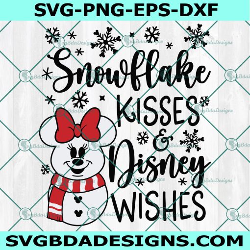 Minnie Snowman SVG, Minnie Christmas PNG, Minnie Snowflake SVG, Snowflake Kisses Christmas Wishes Svg, Merry Christmas svg, Cricut, Digital Download