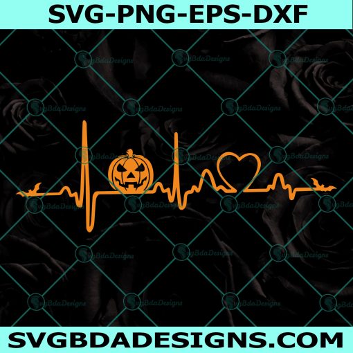 Pumpkin In Heart Svg, Halloween Heartbeat Svg, Funny Skull Svg, Spooky Halloween Svg, Cricut, Digital Download