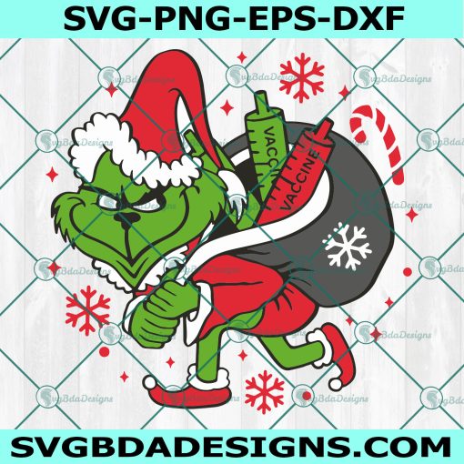 Grinch carrying bag of vaccines Svg, grinchmas svg, 2021 christmas ornament svg, Christmas svg, Cricut, Digital Download