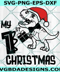 My 1st christmas dinosaur svg, First christmas svg, Christmas dinosaur svg