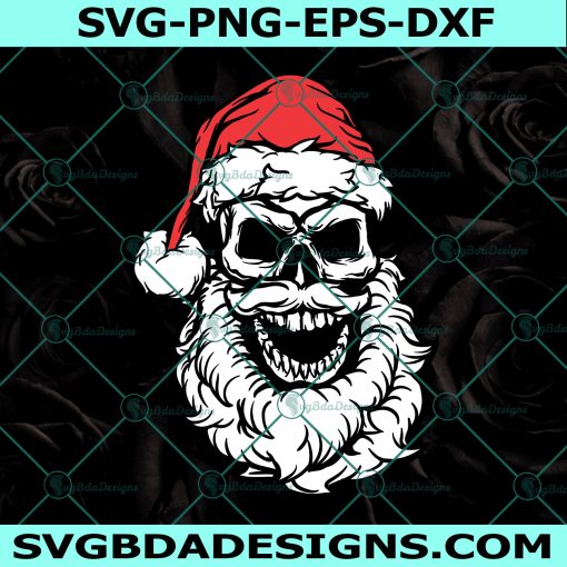 Santa skull Svg, Skull Santa SVG , Skeleton SVG, Gothic Christmas Horror Svg, Santa Beard Svg, Cricut, Digital Download