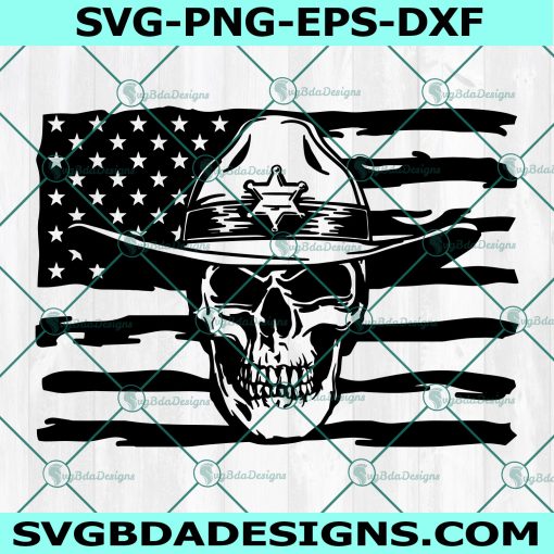 American Sheriff Skull SVG, US Law Enforcement Svg, USA Flag Svg, Digital Download