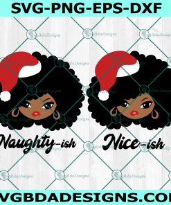 Christmas Black Afro Girl with Santa Hat SVG,  African American Woman Face Svg