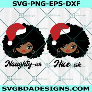 Christmas Black Afro Girl with Santa Hat SVG,  African American Woman Face Svg