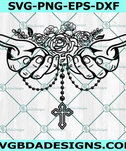 Floral Hands With Rosary SVG, Praying With Flowers SVG
