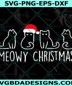 Meowy Christmas 2021 SVG, Meow Svg, Cat svg, Santa Hat Svg