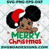 Merry Christmas Black Girl Svg, Little Black Girl Christmas Svg, Afro Puff Girl with Santa Hat Svg, Digital Download