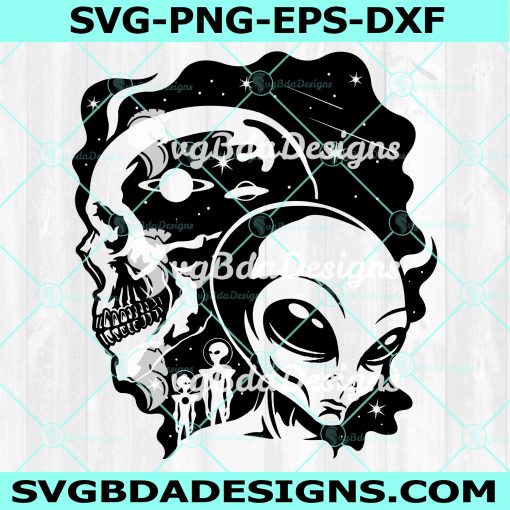 Skull Alien SVG, Alien Skull svg, Extraterrestrial svg, Skull svg, Galaxy svg, UFO svg, Digital Download