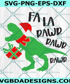 Fa La Rawr Svg, Christmas Dinosaur Svg, Santa T-Rex Svg