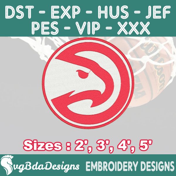 Atlanta Hawks Machine Embroidery Design, 4 Sizes Embroidery Machine Designs, NBA Embroidery, Basketball Embroidery Design, Instant Download