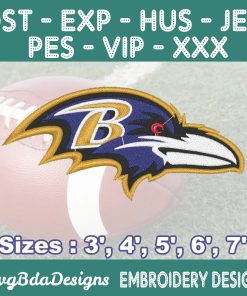 Baltimore Ravens Machine Embroidery Design, 5 Sizes Embroidery Machine Designs, NFL Embroidery, Football Embroidery Design Instant Download