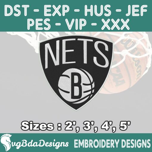 Brooklyn Nets Machine Embroidery Design, 4 Sizes Embroidery Machine Designs, NBA Embroidery, Basketball Embroidery Design, Instant Download