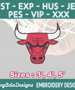 Chicago Bulls Machine Embroidery Design, 3 Sizes Embroidery Machine Designs, NBA Embroidery, Basketball Embroidery Design, Instant Download