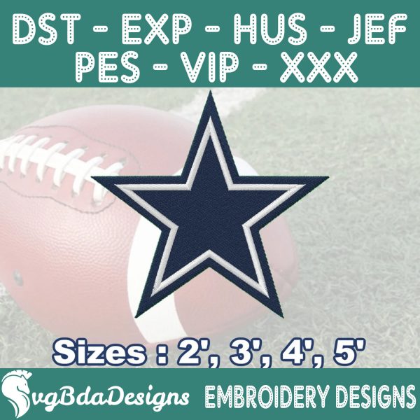 Dallas Cowboys Machine Embroidery Design, 4 Sizes Embroidery Machine Designs, NFL Embroidery, Football Embroidery Design Instant Download