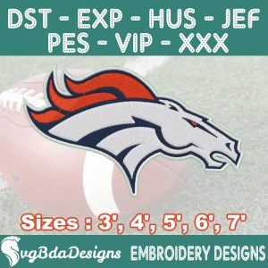 Denver Broncos Machine Embroidery Design, 5 Sizes Embroidery Machine Designs, NFL Embroidery, Football Embroidery Design Instant Download