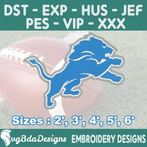 Detroit Lions Machine Embroidery Design, 5 Sizes Embroidery Machine Designs, NFL Embroidery, Football Embroidery Design Instant Download
