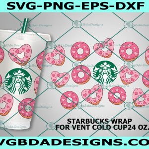 Donut Heart Starbucks Cup Svg, Donut Lover Svg, Valentine Sweet Pattern Decal Full Wrap Starbucks svg, Digital Download