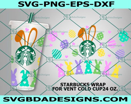 Easter Bunny Starbucks Svg,Easter Rabbit Svg, Easter Svg, Seamless Full Wrap DIY Starbucks Venti Cold Cup 24 Oz Cricut svg, Digital Download